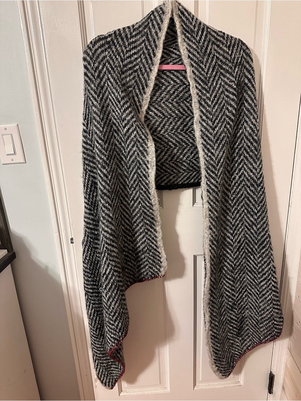 Free People Black & White Herringbone Open Draped Scarf